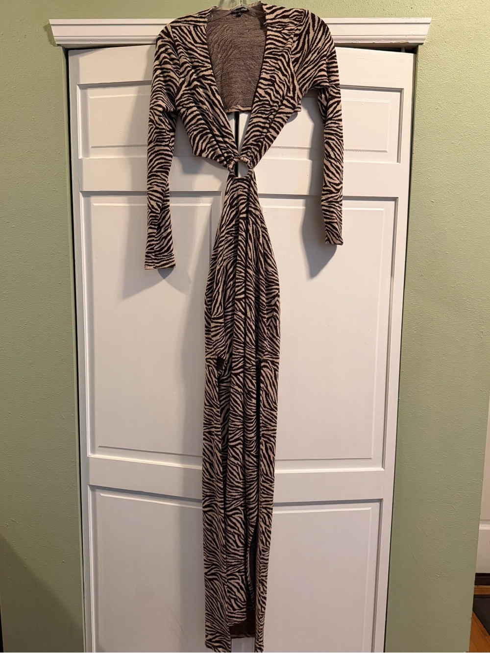 Fashion Nova Zebra Print Long Sleeve Maxi Dress With Cut Outs & Side Slits